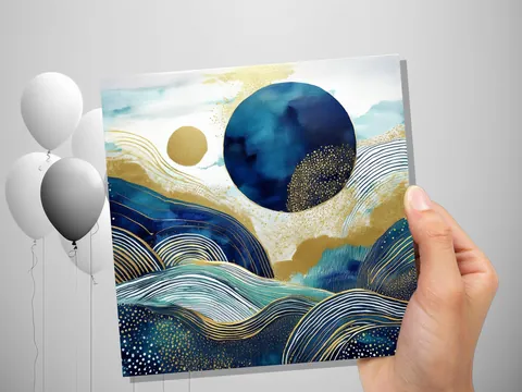 Prussian Blue and Gold Landscape Card - View 7