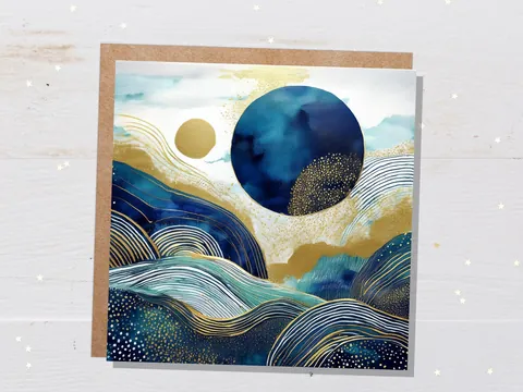 Prussian Blue and Gold Landscape Card - View 2