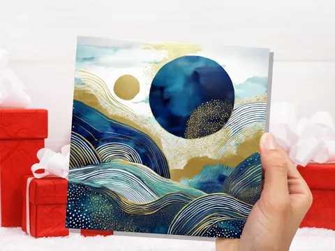 Prussian Blue and Gold Landscape Card - View 9