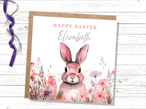 Personalised Pink Easter Bunny Card