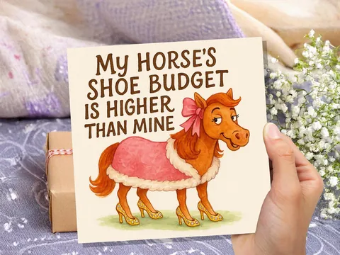 Funny Horse Birthday Card - My Horse's Shoe Budget Is Higher Than Mine - Equestrian Shoes Quote Card For Horse Lover Her Humorous Rider Gift - View 7