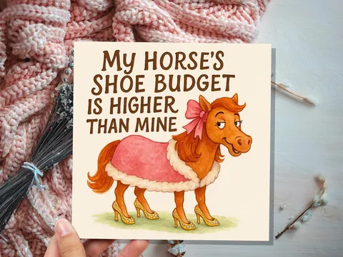 Funny Horse Birthday Card - My Horse's Shoe Budget Is Higher Than Mine - Equestrian Shoes Quote Card For Horse Lover Her Humorous Rider Gift - View 6
