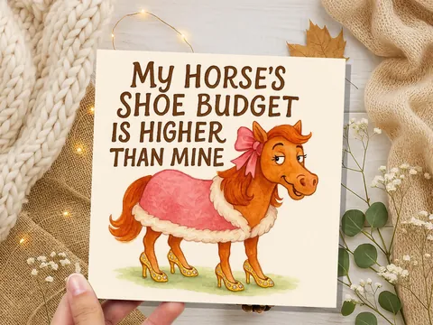 Funny Horse Birthday Card - My Horse's Shoe Budget Is Higher Than Mine - Equestrian Shoes Quote Card For Horse Lover Her Humorous Rider Gift - View 4
