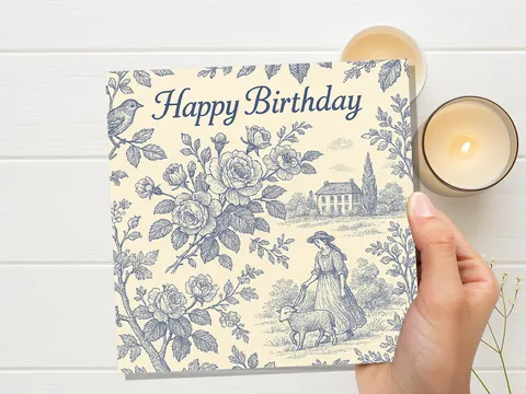 French Toile de Jouy Birthday Card