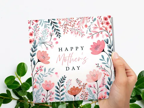 Pink and Mint Floral Mother's Day Card