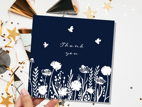 Elegant Navy Wildflower Thank You Card - View 7