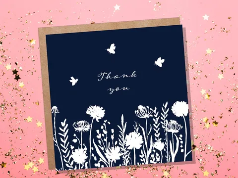 Elegant Navy Wildflower Thank You Card - View 4