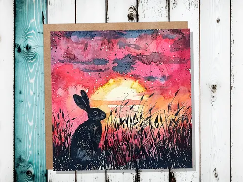 Sunset Rabbit Silhouette Easter Card - View 3