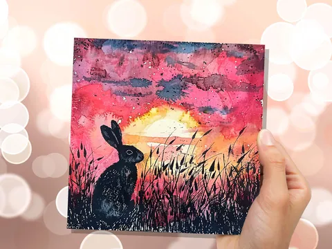 Sunset Rabbit Silhouette Easter Card