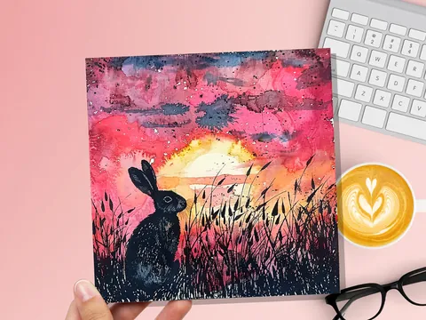 Sunset Rabbit Silhouette Easter Card - View 6