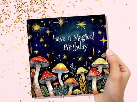 Magical Mushroom Birthday Card for Cottagecore Lovers