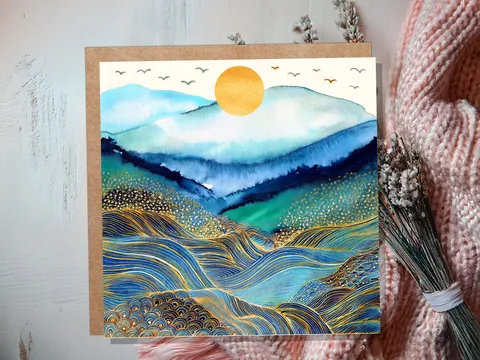 Watercolour Mountain and Sun Card - View 5