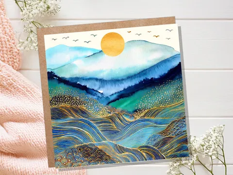 Watercolour Mountain and Sun Card - View 2