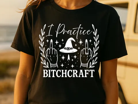 Bitchcraft Shirt | Sarcastic Witchy Tee | Middle Finger Occult Clothing | Funny Witch Hat | Sassy Goth Alt Apparel | Snarky Witchcraft Gift - View 2