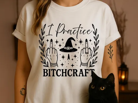 Bitchcraft Shirt | Sarcastic Witchy Tee | Middle Finger Occult Clothing | Funny Witch Hat | Sassy Goth Alt Apparel | Snarky Witchcraft Gift - View 5