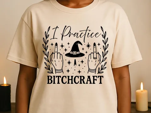 Bitchcraft Shirt | Sarcastic Witchy Tee | Middle Finger Occult Clothing | Funny Witch Hat | Sassy Goth Alt Apparel | Snarky Witchcraft Gift - View 3