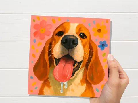Funny Happy Dog Card – Beagle Portrait
