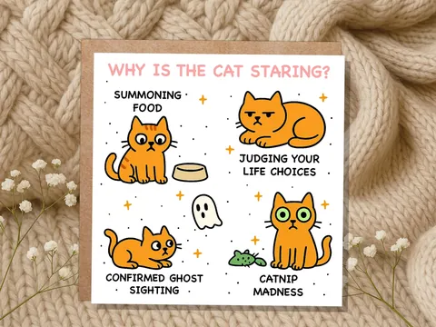 Why Is the Cat Staring? Birthday Card - View 3