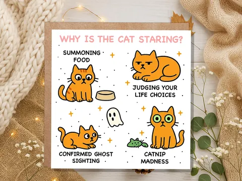 Why Is the Cat Staring? Birthday Card - View 4
