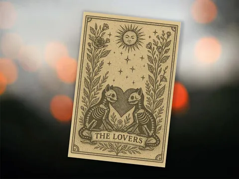 Lovers Tarot Card – Gothic Skeleton Cats - View 3