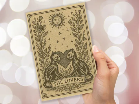 Lovers Tarot Card – Gothic Skeleton Cats - View 4