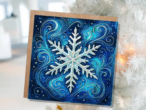 Blue Celestial Snowflake Christmas Card - View 8