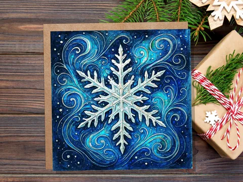Blue Celestial Snowflake Christmas Card - View 9