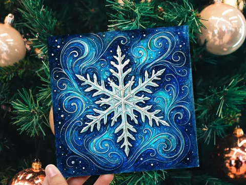Blue Celestial Snowflake Christmas Card - View 4