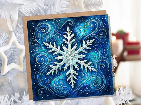 Blue Celestial Snowflake Christmas Card - View 7