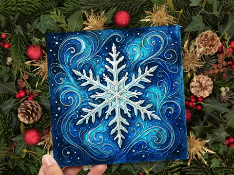 Blue Celestial Snowflake Christmas Card - View 5