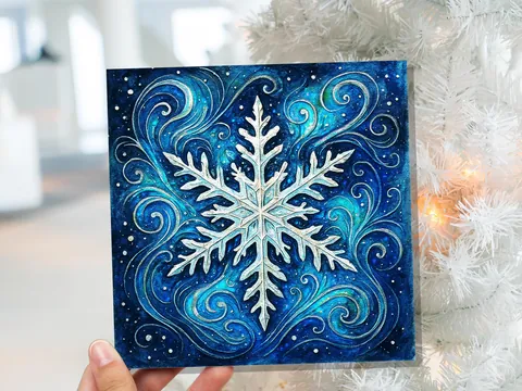 Blue Celestial Snowflake Christmas Card - View 6