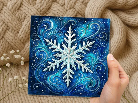Blue Celestial Snowflake Christmas Card - View 2