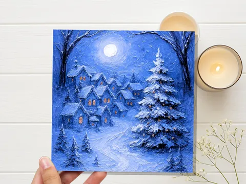 Blue Impasto Village Christmas Card - View 6