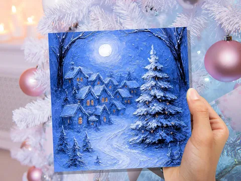 Blue Impasto Village Christmas Card - View 5