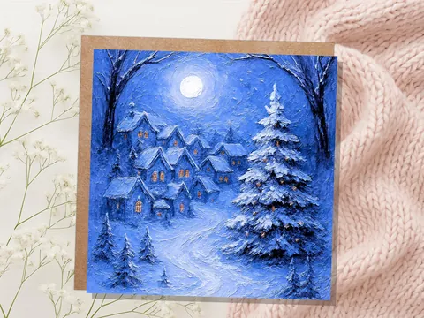 Blue Impasto Village Christmas Card - View 8