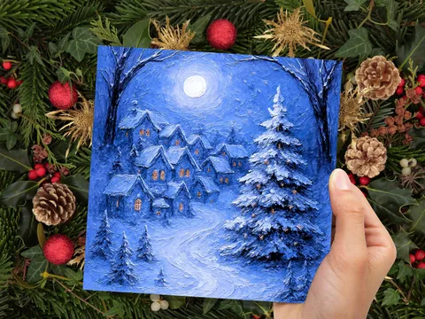 Blue Impasto Village Christmas Card - View 9