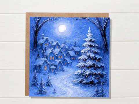 Blue Impasto Village Christmas Card - View 7