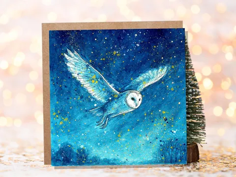 Celestial Barn Owl Watercolour Art Print - View 7