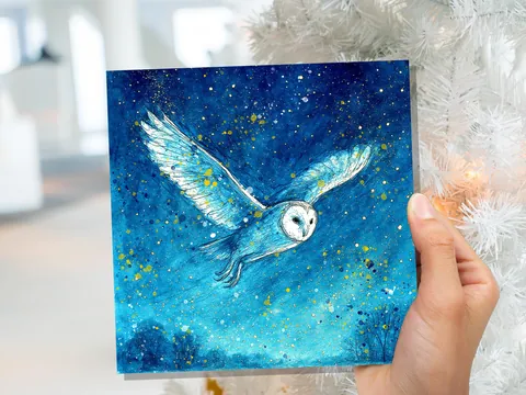 Celestial Barn Owl Watercolour Art Print