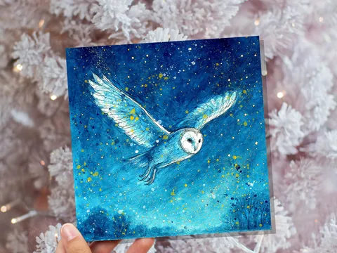 Celestial Barn Owl Watercolour Art Print - View 4