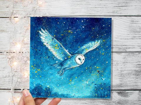 Celestial Barn Owl Watercolour Art Print - View 5