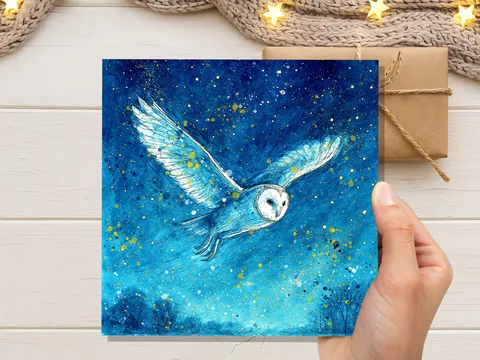 Celestial Barn Owl Watercolour Art Print - View 2