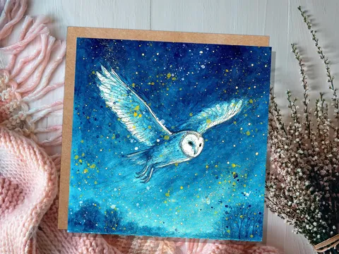 Celestial Barn Owl Watercolour Art Print - View 9