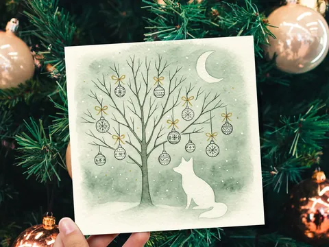 Sage Green Fox Christmas Card