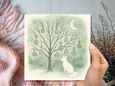 Sage Green Fox Christmas Card - View 4