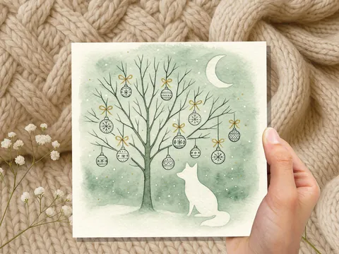 Sage Green Fox Christmas Card - View 3