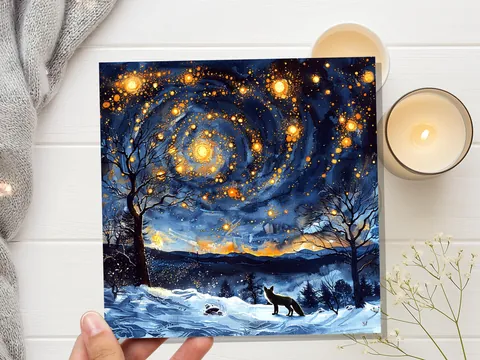 Winter Fox Starry Night Card - View 6