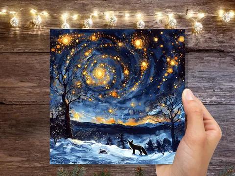 Winter Fox Starry Night Card - View 2