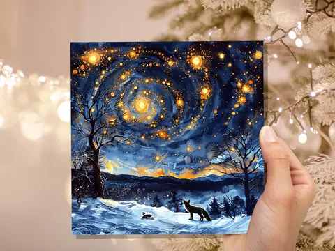 Winter Fox Starry Night Card - View 3