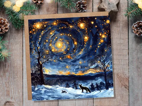 Winter Fox Starry Night Card - View 8